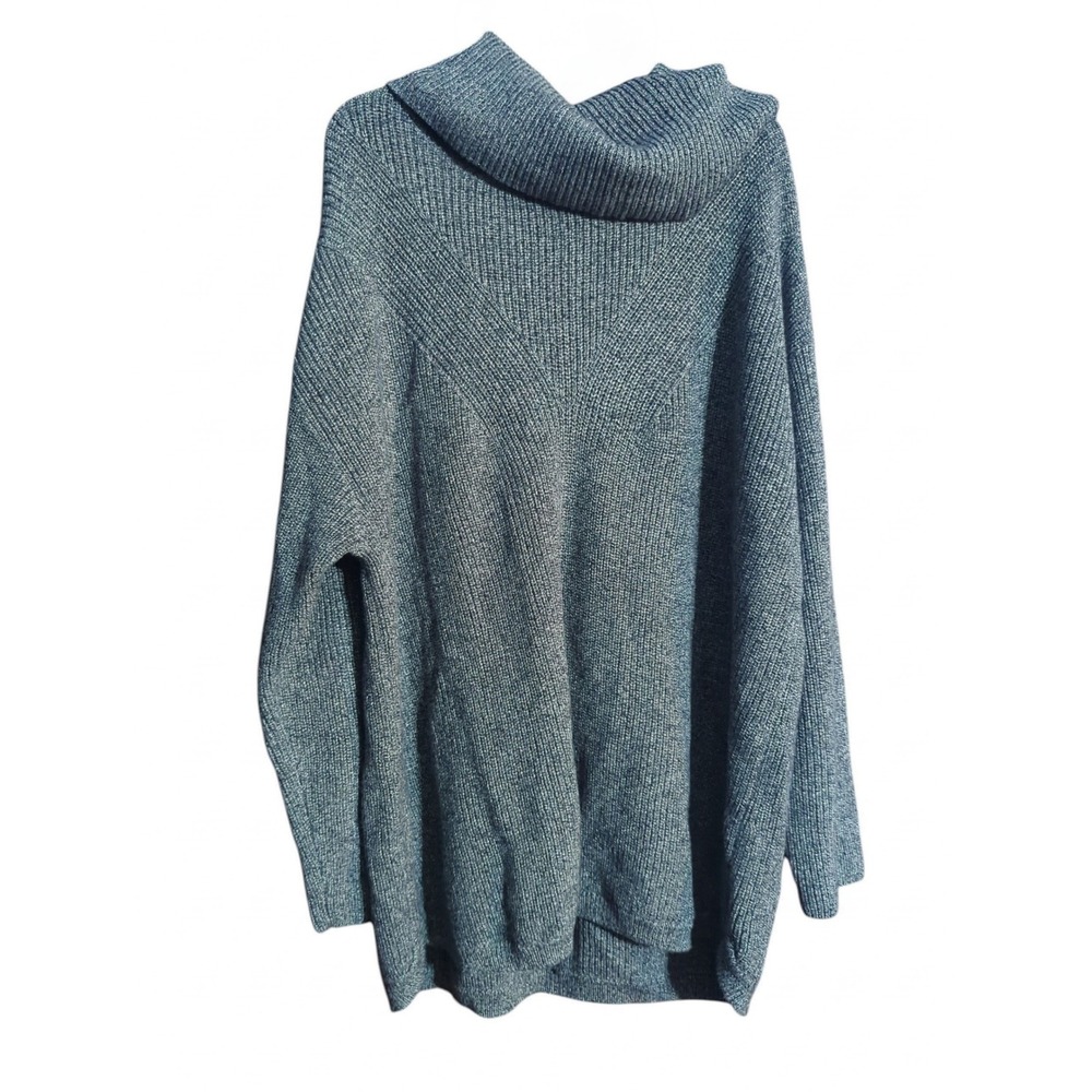 Talbots Plus Grey Ribbed Cowl Neck Sweater 2X Cotton Modal Knit Quiet Luxury
